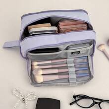 [Cosmetic Bag]Solid Color 3-Layer Fashionable Portable Travel Makeup Organizer Bag With Compartments - Multicolor - View 4