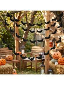 1/3/7pcs Black Glitter Bat Garland Banner, Halloween Spooky Bat Bunting, Suitable For Haunted House, Fireplace Mantel, Home Indoor Party Decoration - Multicolor - View 4