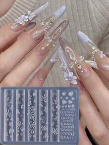 矽膠美甲模具 3D 花朵美甲裝飾 花瓣美甲模具 婚禮美甲用品 DIY 可穿戴美甲工具 可重複使用美甲雕刻模板 新娘美甲配件 多尺寸花卉美甲模具 - 無色 - 查看 4