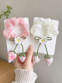 1pc Cute Strawberry Pendant Scrunchie For Girls, Suitable For Daily Wear, Back To School Season - Multicolor - View 1