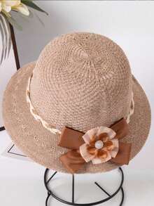 Topi Jerami Elegan Bermotif Bunga untuk Wanita, Cocok untuk Belanja di Luar Ruangan, Perjalanan, dan Liburan di Musim Semi/Panas. Topi Matahari, Desain Berongga, Topi Ember Multifungsi, Cocok untuk Penggunaan Sehari-hari, dengan Tali Anti Angin. - MultiWarna - View 6