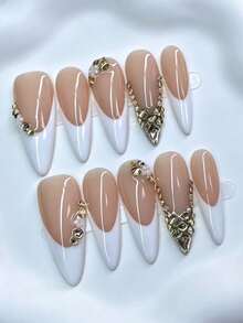 Zysa 10pcs High-Quality Almond Handmade Nails French Manicure Press On Nails Short Nails Nuede Nails Y2K Style Summer Nails, Daily Wear, Graduation, Travel, Holidays, Gifts Suitable For Parties And Music Festivals Back To School - Multicolor - View 3