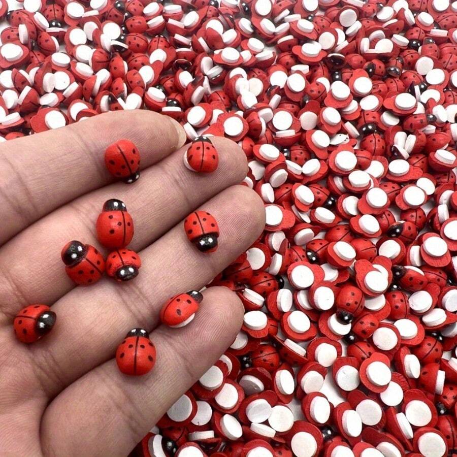 100Pcs Mini Red Ladybug Stickers, Cute Self-Adhesive Reusable Insect Decals, Cartoon DIY Craft Embellishments For Scrapbooking, Card Making, Garden Fairy Decor, Home & Room Decoration Supplies - One Size Fits All - View 1