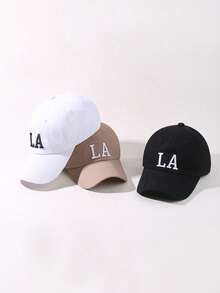 1件休閒中性款 LA字母刺繡卡其色棒球帽，適合戶外旅行，可調節 - 彩色 - 查看 5