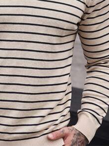 Men's Striped Knit Polo Sweater Long Sleeve Casual Apricot - Apricot - View 5
