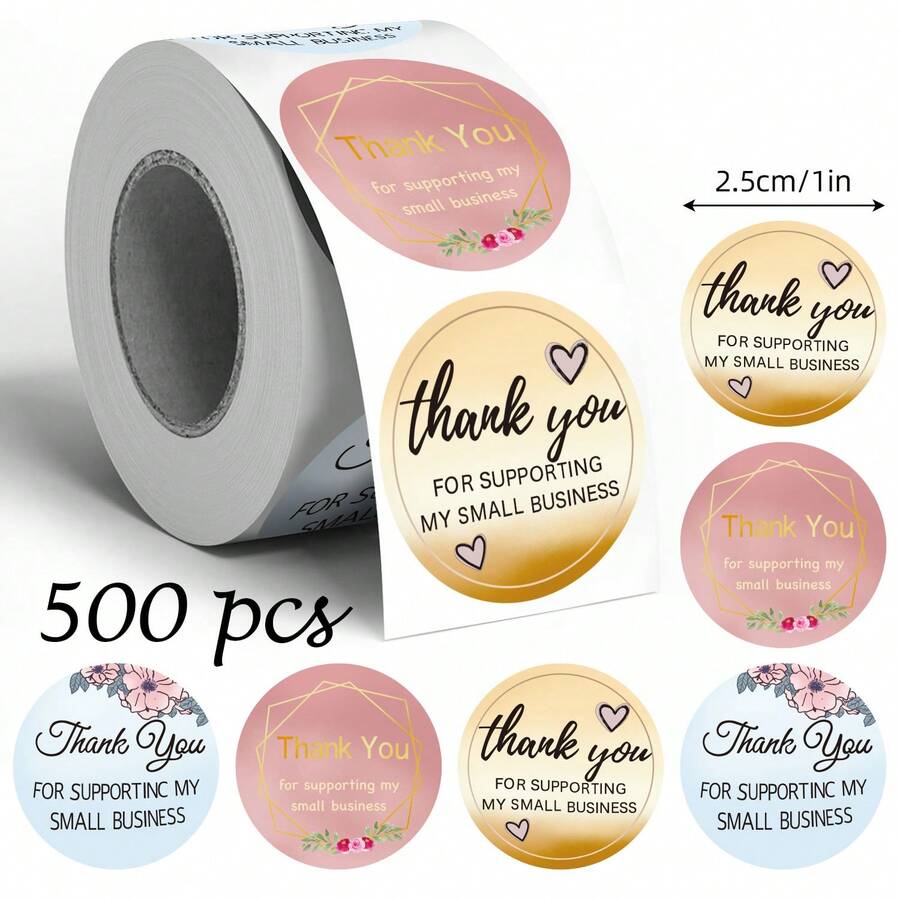 500pcs/Roll 1 Inch Thank You Sealing Stickers Business Decoration Baking Gift Packaging Adhesive Labels - English Thanks - View 1