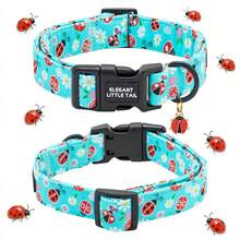 Elegant Little Tail Blue Dog Collar Cute Ladybug Print Fabric Pet Collar Adjustable Soft Pet Collar For Small Medium Large Dogs - Sky Blue - View 4