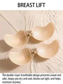 Invisible Support Bra, Women's Strapless Tank Top Style Lingerie, Seamless Self-Adhesive Silicone Breast Pads, Suitable For Wedding Dress And Formal Wear, With Adhesive Lining, All-Season Invisible Strapless Bra - Apricot - View 5