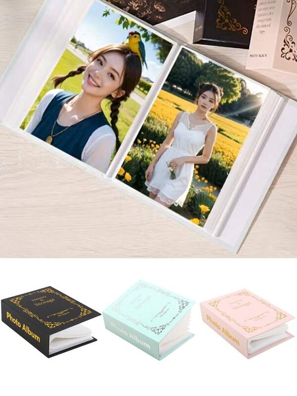 1Pc Hot Stamping Cover Insert-Style Photo Album With Inner Pages Portable Picture Book Family Memory Photo Organizer Collectible Album For Home Decoration Gift Birthday Present Couple Wedding Souvenirs Photo Storage Book