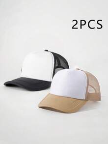2 piezas Gorras de béisbol casuales de malla transpirable con bloques de color para mujer, protección solar para exteriores, sombreros casuales adecuados para viajes, playa, vacaciones, estilo versátil Y2K, sombreros de sol unisex, sombreros para jóvenes - Multicolor - Ver 18