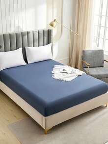 1pc Fashion Solid Color Brushed Single Fitted Sheet (Bed Cover/Mattress Protector) - Soft, Comfortable, Breathable, Anti-Pilling, Home Decor, Suitable For All Seasons; Fits Multiple Bed Sizes (Twin, Full, Queen, King); Dust-Proof Design; Pillow And Pillowcase Not Included. - Dusty Blue - View 7