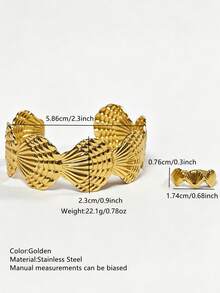2PCS Coastal Vacation Style Shell-Shaped Open Stainless Steel Women's Jewelry Set, Suitable For Outings, Vacations, Beach Parties, Or Summer Gifts For Friends - Yellow Gold - View 2