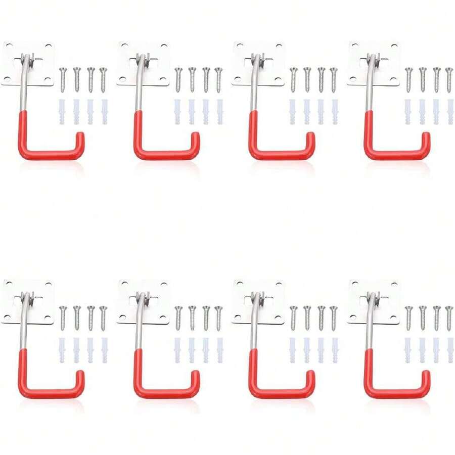 Garage Hooks, 8 Pack Adjustable Hooks For Wall Storage, Stainless Steel Heavy-Duty Utility Hooks With Anti-Slip Coating Organizing For Chainsaws, Bike, Garden Tools(Screws And Dowels Include),45715393 - Mint Blue - View 1