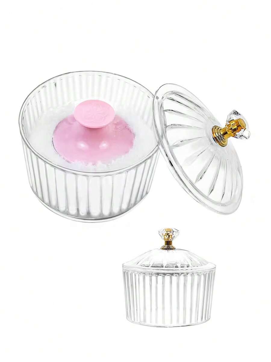 2pcs Bubble Loose Powder Case Set With Large Soft Powder Puff, Reusable Face And Body Powder Brush, Portable Powder Compact, Suitable For Touch-Ups And Travel - Multicolor - View 1