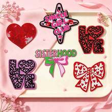 6件裝櫻桃蝴蝶結「XOXO」刺繡貼布，熨燙/縫製，可愛卡通聚酯纖維貼花，適用於卡車帽、牛仔褲、襯衫、夾克、背包、休閒服飾與配件的DIY熨燙貼布與縫製用品 - 多款 - 查看 6