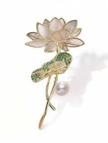 1pc Lotus Flower Brooch, Fashion Creative Elegant Pin, Exquisite Versatile Clothing Accessory - Gold - View 4