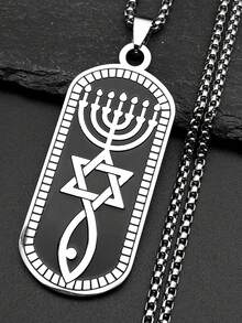 Menorah 大衛之星 Ichthys 魚飾項鍊，男女通用，不鏽鋼琺瑯燈飾鏈條珠寶 - 項鍊 - 查看 3