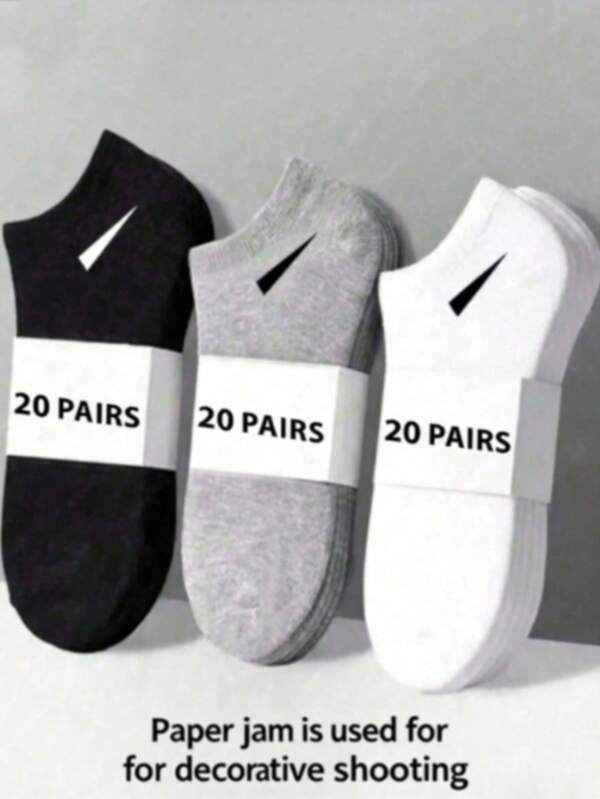 20 pares de calcetines unisex, calcetines deportivos, calcetines cortos blancos/negros/grises, calcetines clásicos de unicolor simples y de moda, cómodos, con patrón de corte y transpirables, adecuados para uso casual diario