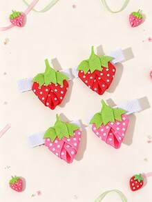 4pcs/2pcs Cute Multicolor Strawberry Hair Clips,Dopamine Side&Bangs Clips,Fashion Hair Accessories Gift For Girls Teens School,Summer Vacation&Photos Wear - Multicolor - View 6