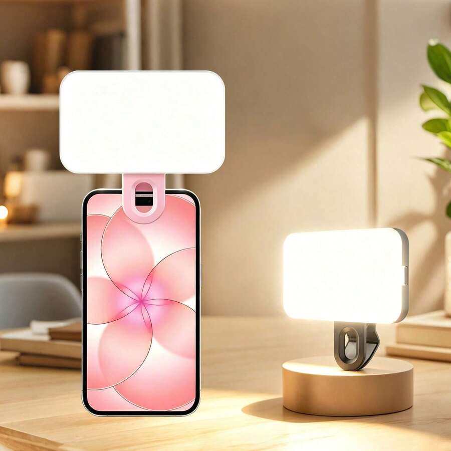 1pc Portable Selfie Light, Fill Light With Clip, Suitable For Phone Camera, Clip-On LED Light, 3 Lighting Modes/Dual Color Temperature, Rechargeable Makeup Light, Multi-Function Flashlight, Suitable For Laptop/Phone/Tablet/Video Call/Makeup/Photo Fill Light, Suitable For Selfie And Live Streaming, Portable Lighting, New Full Color RGB Style