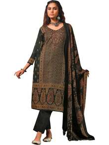 JZGZR Womens Pashmina Printed Salwar Kameez Suit  Pakistani Dress - Dark Green - View 1