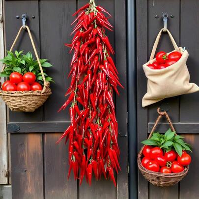 1 Rangkaian Cabai Dekorasi Sayuran Palsu Tanaman Buatan Cabai Buatan Rangkaian Sayuran Buatan Karangan Bunga Buah dan Sayuran Buatan Untuk Dekorasi Rumah Dapur, Pesta Pertanian, Dekorasi Liburan, Pesta, Panen