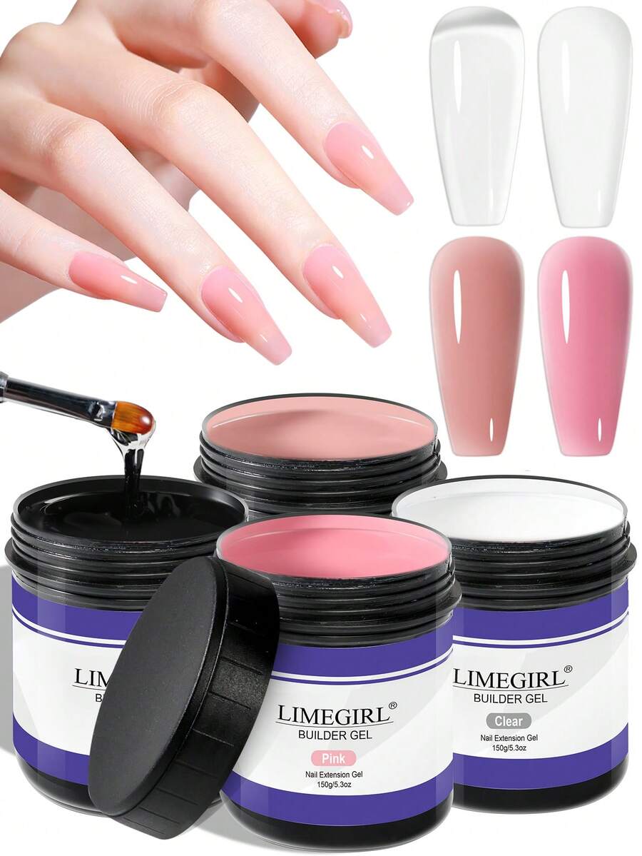 LIMEGIRL 150g/5.3oz Large Capacity Clear Hard Gel, Suitable For Nail Extension, Strengthening, DIY Nail Art Set, Durable Nails, Nail Extension, Nail Art, Nail Beginner, UV Curing, Suitable For Professional Nail Salons And Home DIY - 彩色 - 查看 1