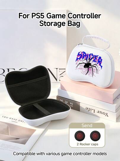 Cyberpunk Colorful Design Spider Web Pattern Game Controller Storage Bag, Suitable Compatible With PS5 Game Controller/Game Console Controller Storage Bag, Comes With 2 Game Controller Joystick Caps, Dust-Proof And Scratch-Resistant, Protects Your Beloved Console, Best Gift For Switch Game Players