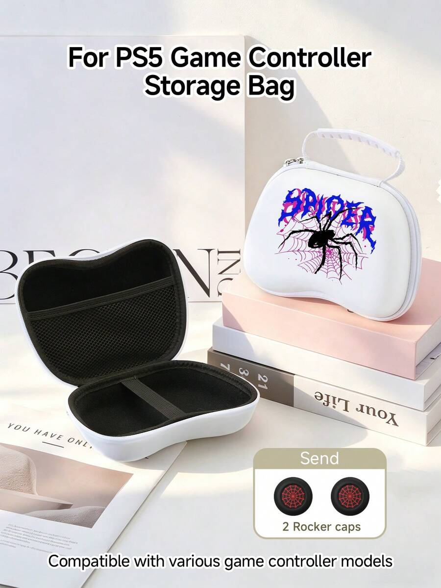 Cyberpunk Colorful Design Spider Web Pattern Game Controller Storage Bag, Suitable Compatible With PS5 Game Controller/Game Console Controller Storage Bag, Comes With 2 Game Controller Joystick Caps, Dust-Proof And Scratch-Resistant, Protects Your Beloved Console, Best Gift For Switch Game Players - View 1