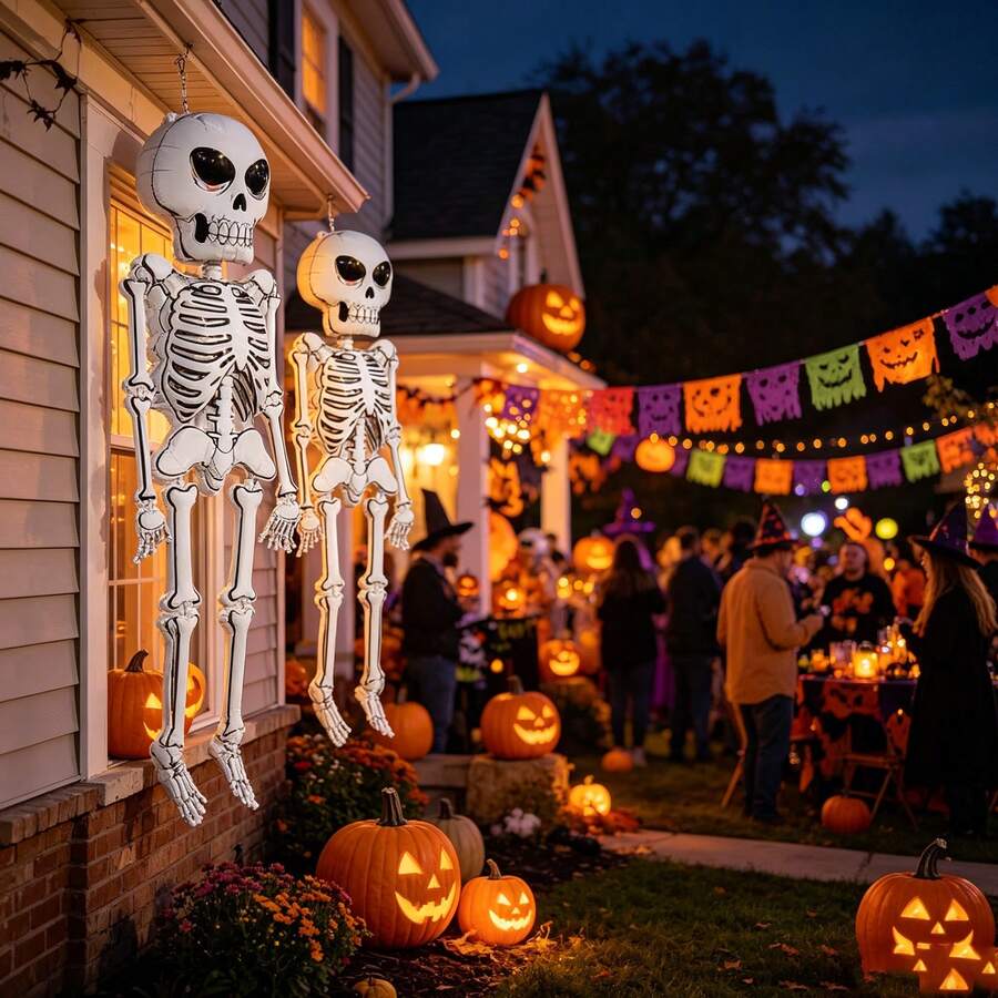 Extra Large Skeleton Balloon White Bone Frame Pattern Skeleton Balloon Day Of The Dead Halloween Decoration Balloon - Multicolor - View 1