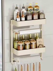 Multifunctional Kitchen Storage Rack, Multi-Layer Plastic Wrap & Spice Bottle Holder, No-Drill Side Wall Hanging Rack, Side Storage Shelf, Kitchen & Bathroom Organizer - Multicolor - View 8