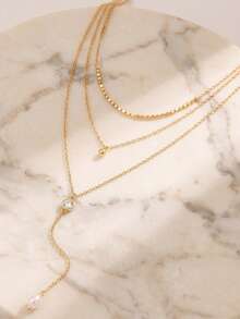 ORSA JEWELS 1件 S925銀 14K金 3層 Y型 鋯石珍珠鏈條吊墜項鍊，奢華珠寶生日派對禮物，適合女性與男性 - BQN35 - 查看 9
