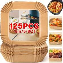 100pcs Disposable Air Fryer Paper Liners Square Non-Stick Baking Sheets With Raised Edge For Oven, Basket, Roasting, Cooking, Easy Cleanup - Chocolate Brown - View 2