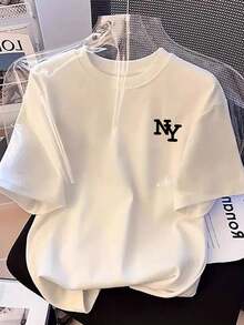 Simple Women's T-Shirt With NY Print, Round Neck And Short Sleeves, Summer Fashion, Stylish, Loose And Figure-Hugging. - 白色 - 查看 1
