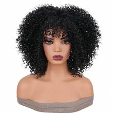 短捲 Afro 假髮附瀏海，合成漸層色 Cosplay 假髮，耐熱纖維，適合女性，萬聖節 - 彩色 - 查看 29