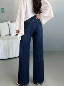 Pantalones largos de pierna ancha para mujer, nuevos, sueltos, versátiles, casuales, retro, para todas las estaciones - Azul profundo - Ver 4