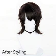 Black Brown Synthetic Short Straight Mullet Head Wigs Men Wolf Tail Anime Game Cosplay Wig Heat Resistant For Daily Party - Black - View 3