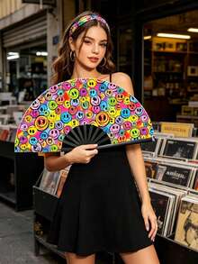 13 Inch Fluorescent Checkerboard Handheld Fan, Optical Illusion Folding Rave Fan, Large Foldable Handheld Fan, Suitable For Festivals, Rave Parties, Gatherings, Nightclubs, Concerts, Cosplay, Stage Performances, Photo Props And Night Events - Rainbow - View 9