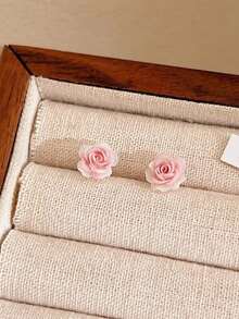 1 Pair Sweet Cute Pink Flower Stud Earrings, Small Delicate Earrings Suitable For Teenage Girls Daily And Holiday Wear - Flowers - View 4