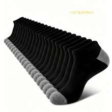 1/5/10/20 Pairs Black, White, Grey Casual Short Socks - Multicolor - View 6