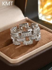 Personalized Pentagram Cross Design Chain Fashion Ring With Inlaid Copper And Artificial Zirconia, A Luxury Elegant Accessory Suitable For Men And Women - Chain Clauses - View 2