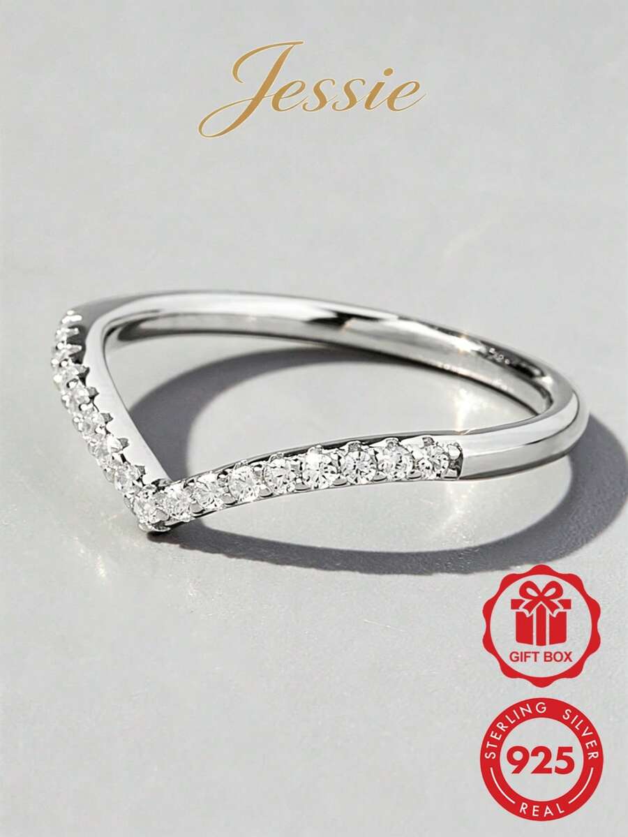 Jessie Jewelry 鋯石裝飾銀色女士婚戒,新娘婚禮精美珠寶訂婚用 - 銀色 - 查看 1