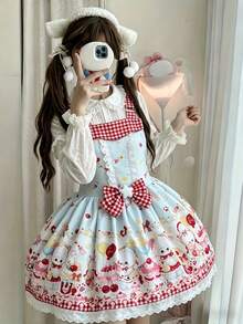 1件裝 Lolita 甜美可愛圍裙洋裝，僅洋裝，Lolita 套裝服飾，秋季 - 淺藍色 - 查看 5