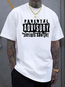Curved Lettering Print, Casual, Soft Basic T-Shirt With Round Neck. - 白色 - 查看 1