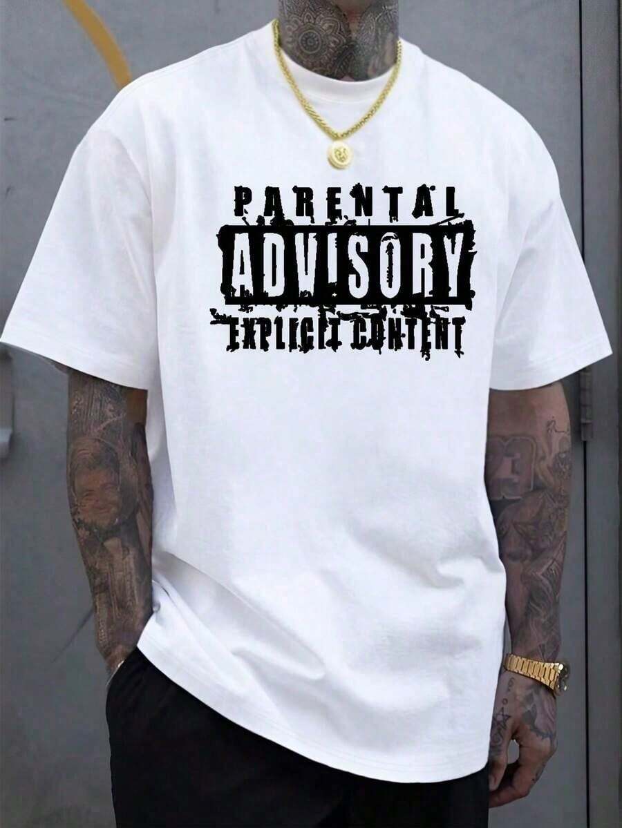 Curved Lettering Print, Casual, Soft Basic T-Shirt With Round Neck. - 白色 - 查看 1