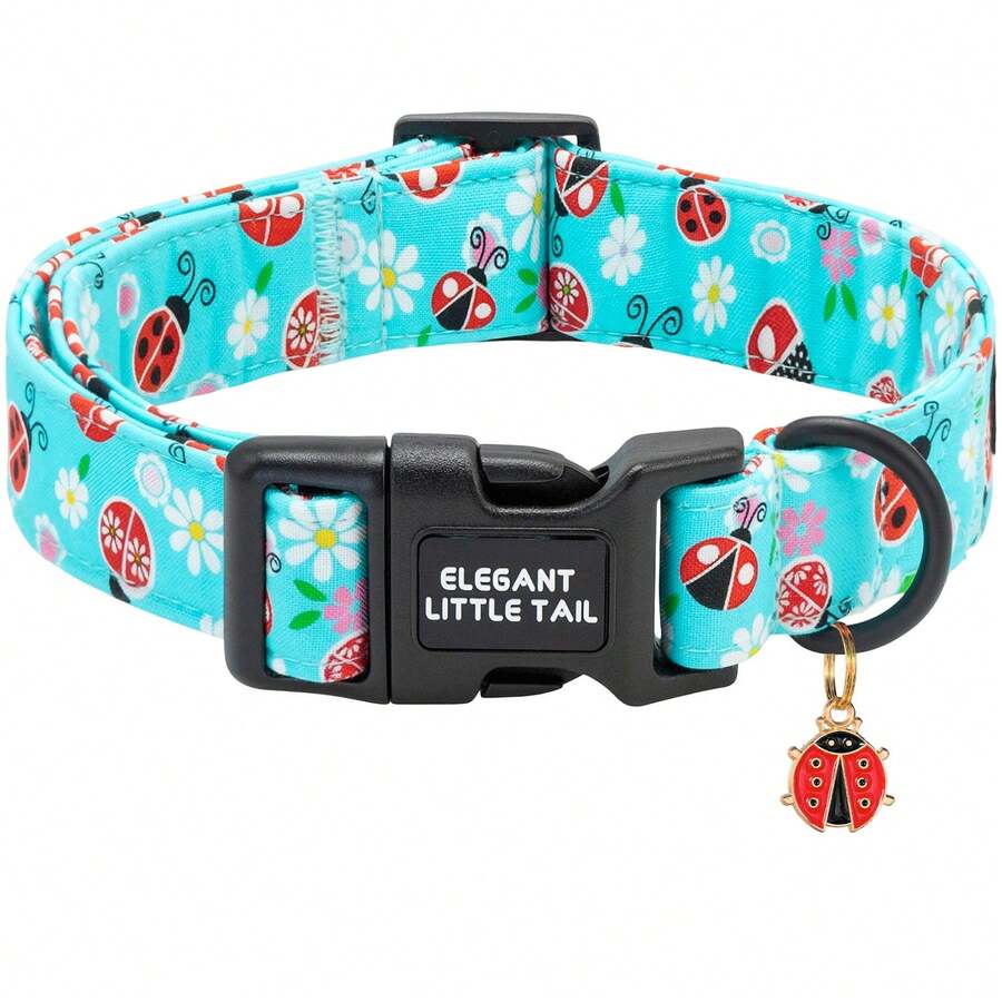 Elegant Little Tail Blue Dog Collar Cute Ladybug Print Fabric Pet Collar Adjustable Soft Pet Collar For Small Medium Large Dogs - Sky Blue - View 1