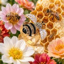 1pc Minimalist Bee Design Open Ring For Women's Daily Wear - White Bee - View 2