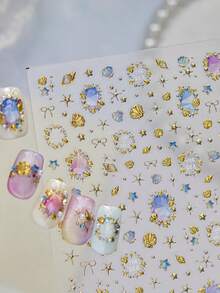 1 pieza Pegatina de arte de uñas con cristal de strass dorado, pegatina de decoración de uñas de textura premium, pegatina de arte de uñas DIY de concha metálica de alta gama, pegatinas de uñas - Dorado - Ver 1