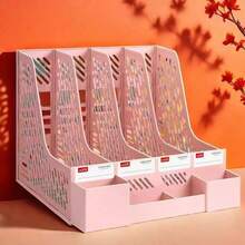 4 Colours4 Grid Multi-Functional Hollow Plastic File Organizer With Pen Storage Slots, Large Capacity A4 Document Magazine Desktop Storage Rack, Macaron Color Desk Paper Holder For Office Student Study Stationery - File Basket - View 7