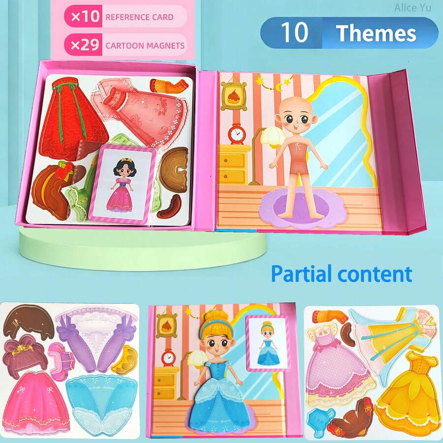 Children's Magnetic Princess Dress-Up Busy Book, 10 Theme Educational Activity Book, Creative Magnetic Matching Game, Suitable For Toddlers 3 Years And Above